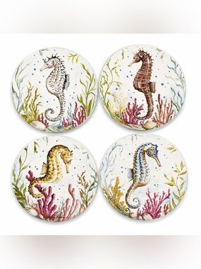CoasterStone Sea Horse Absorbent Stone Coasters Colorful Art New in Box